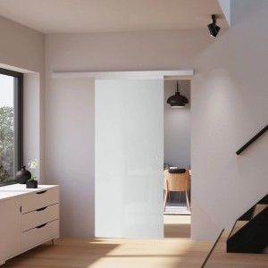 inova Glasschiebetür, satiniert, mit Griffmuschel und Softclose im modernen Wohnraum.
