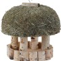 Rundes Vogelfutterhaus aus Birke mit Heudach, 32x32x31cm, für Wildvögel.