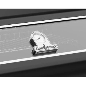 Detailaufnahme des Deckelthermometers am Grillfürst G410E Gasgrill.