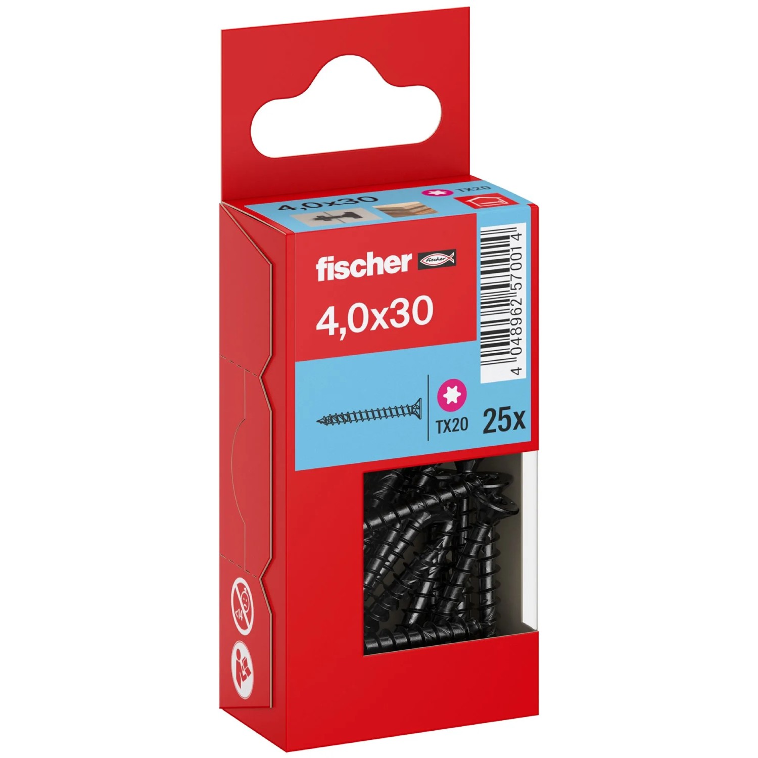 Fischer Schraube PowerFast FPF II CTF BLC SK TX VG Ø 4 x 30 mm Schwarz 25 Stück