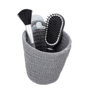 Grauer Wenko Aufbewahrungskorb Soria mit Bürste und Haarbürste, Baumwollmischgewebe.