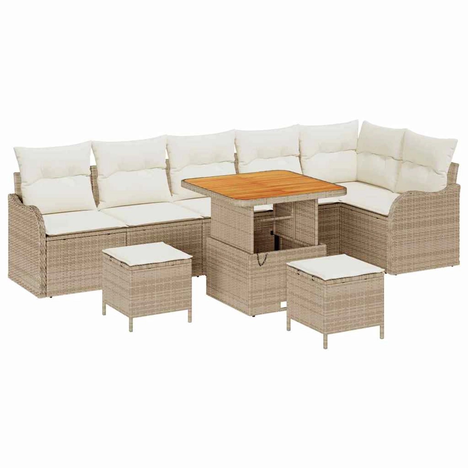 vidaXL Garten-Sofa-Set Höhenverstellbar 9-Tlg Beige Poly Rattan 3362281 günstig online kaufen