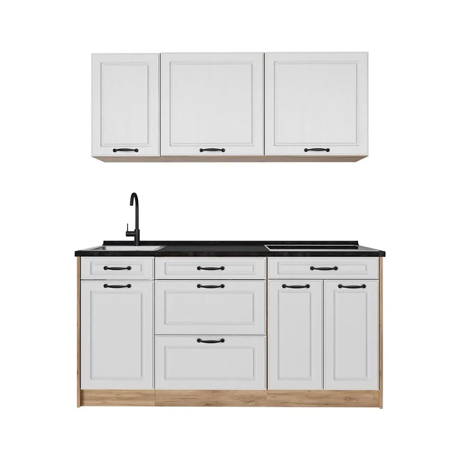 Vicco Singleküche R-Line Weiß Landhaus/Goldkraft Eiche 160 x 82 ohne Arbeitsplatte Art Nr 67737
