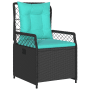 Schwarzer vidaXL Gartenstuhl aus Polyrattan mit türkisfarbenen Kissen, Teil der 5-tlg. Essgruppe.