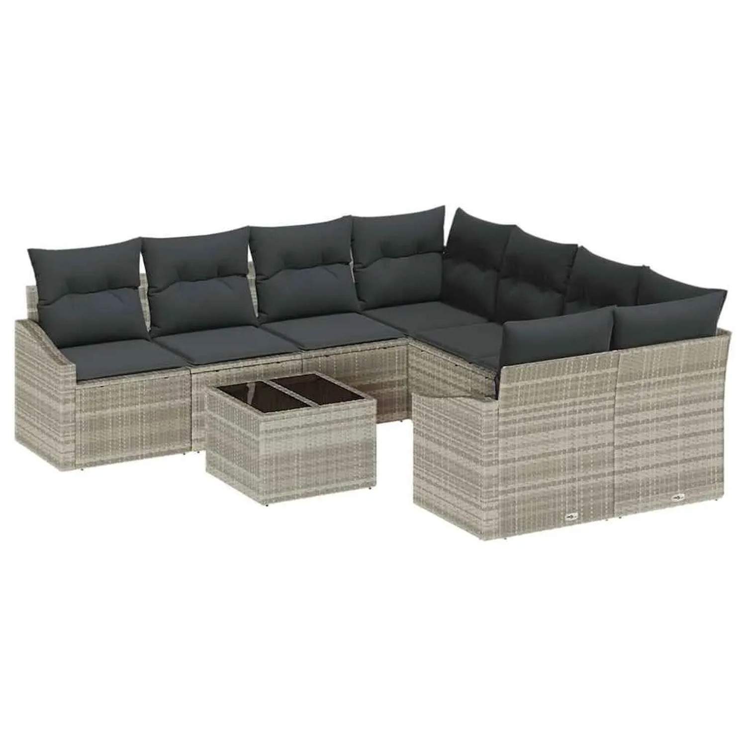 vidaXL Sofa Set mit Kissen 9-Tlg Hellgrau Poly-Rattan 3346662