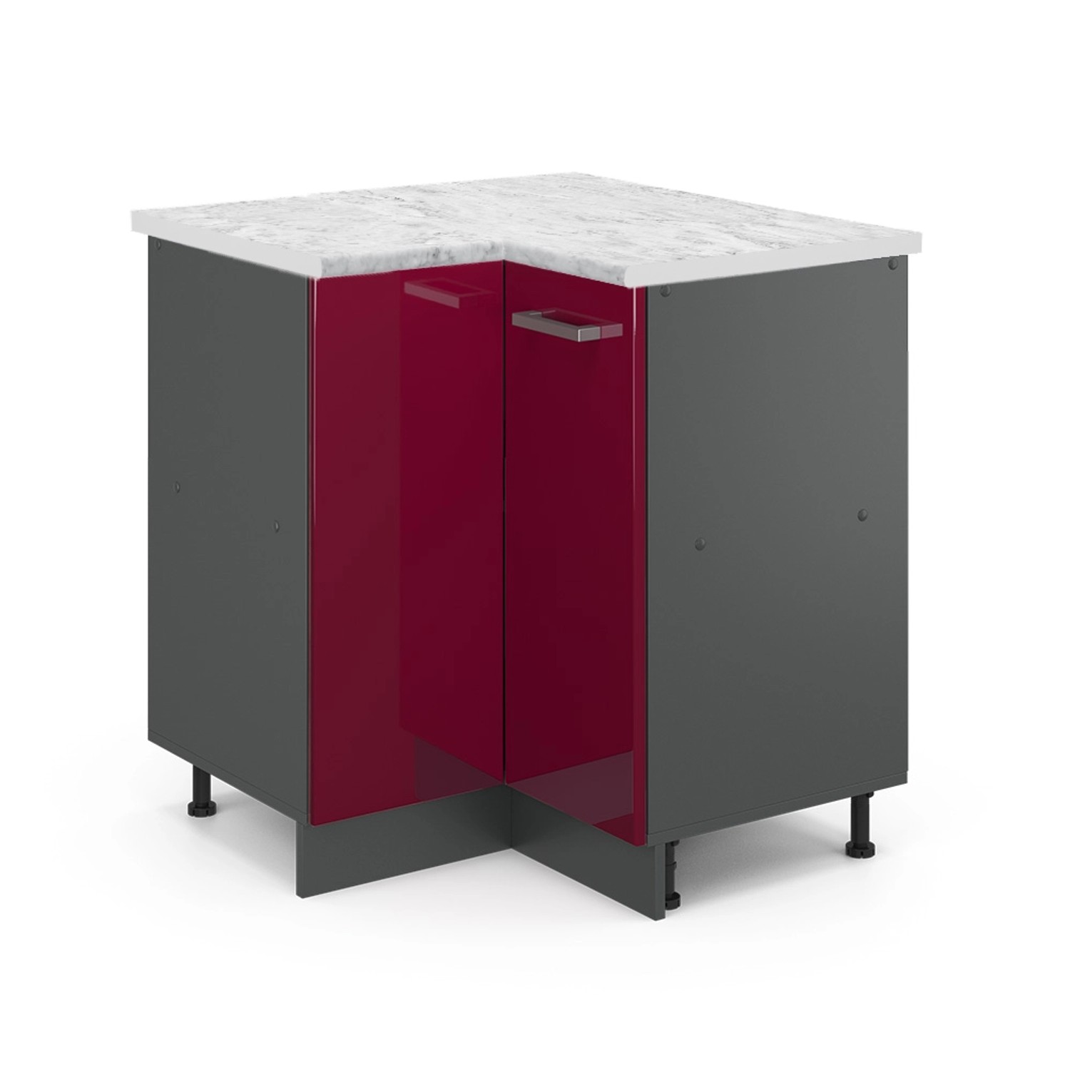 Vicco Eckunterschrank R-Line Bordeaux Hochglanz/Anthrazit 76 cm AP Marmor günstig online kaufen
