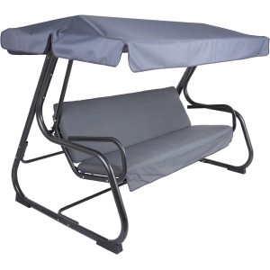 Anthrazitfarbene Hollywoodschaukel Fun Star Parma mit Dach und bequemen Auflagen.