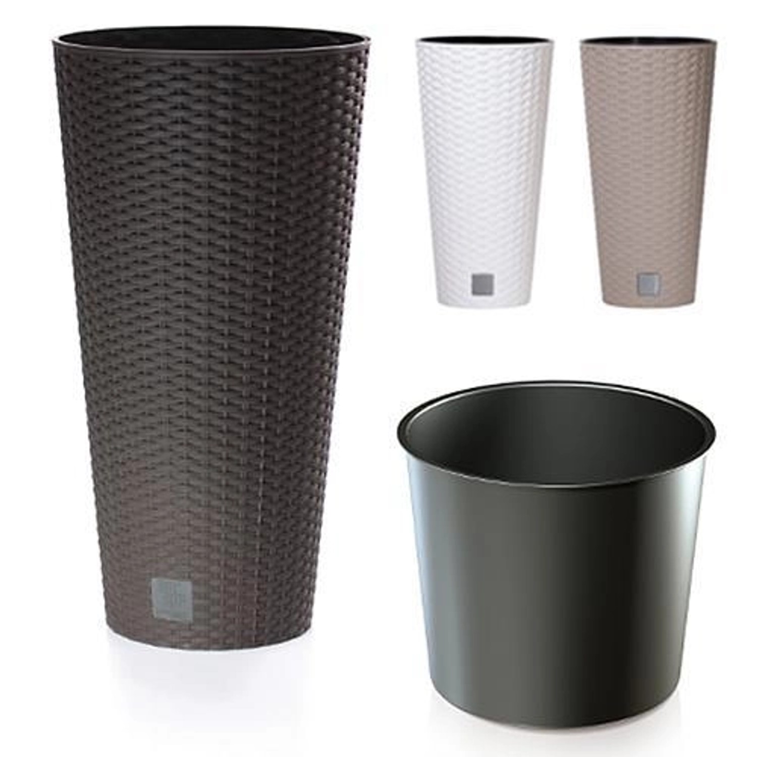 PROREGAL Blumentopf Rattan Rund 250mm 9/15,5 Lit H-476mm Rato Tubus, Weiß günstig online kaufen