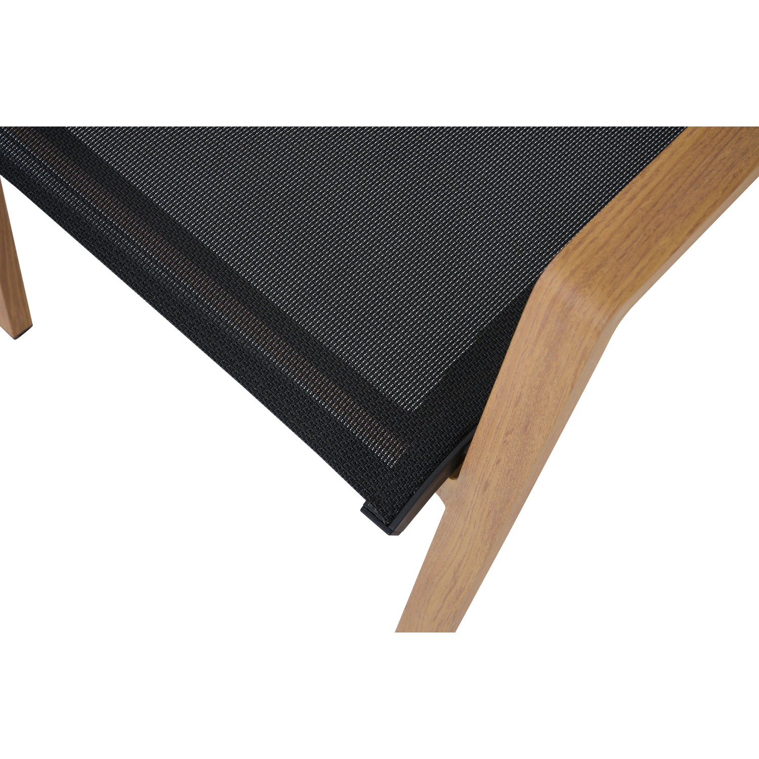 Detailansicht: Siena Garden Stapelsessel Catania, schwarz-braun, mit Teakholz-Optik.