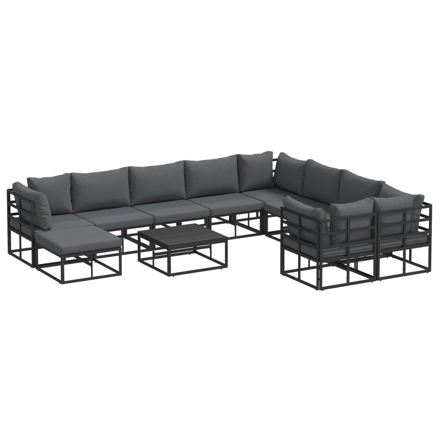 vidaXL Garten-Sofa-Set mit Kissen 11-Tlg Schwarz Aluminium 3378953 günstig online kaufen
