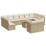 Beige 13-tlg. Garten-Sofagarnitur aus Rattan mit Kissen. Modulares Lounge-Set für Terrasse und Garten.