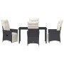 Schwarze vidaXL Garten Essgruppe mit Kissen, 5-teilig, aus Polyrattan. Gartenmöbel-Set mit Tisch und Stühlen.