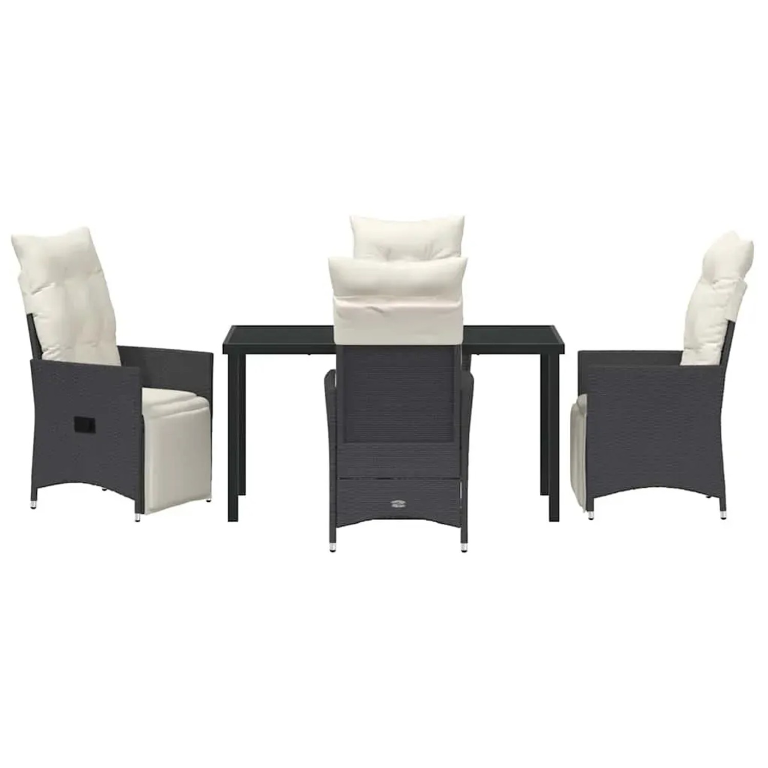 Schwarze vidaXL Garten Essgruppe mit Kissen, 5-teilig, aus Polyrattan. Gartenmöbel-Set mit Tisch und Stühlen.