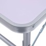 Detailansicht: Weißer, klappbarer Campingtisch aus Aluminium, Ecke mit Tischbein.