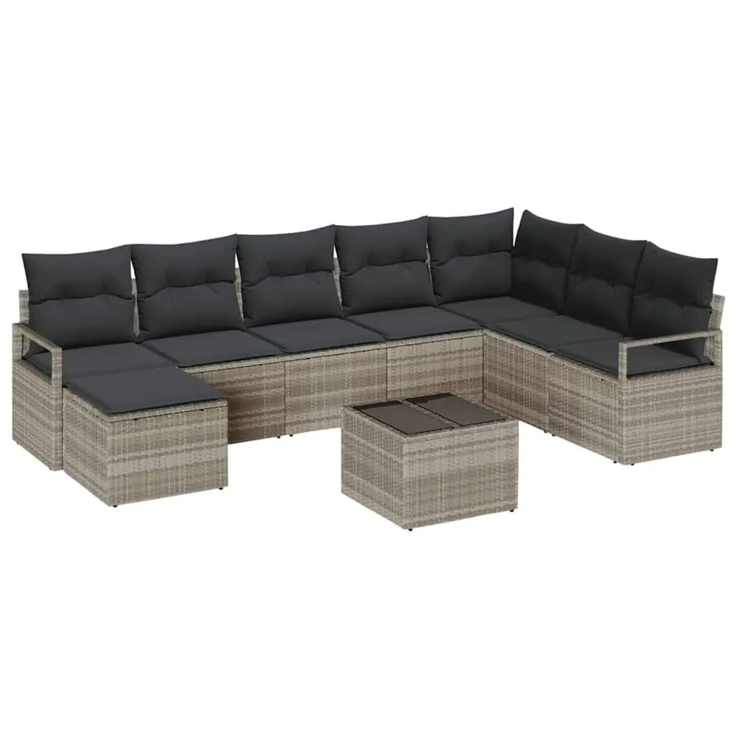 vidaXL Sofa Set mit Kissen mit Speicher 8-Tlg Hellgrau Poly-Rattan 3355151 günstig online kaufen