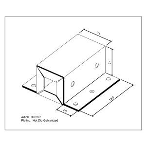 Feuerverzinkter Pfostenträger zum Andübeln, 150x71x71 mm, für Holzkonstruktionen und Zäune.