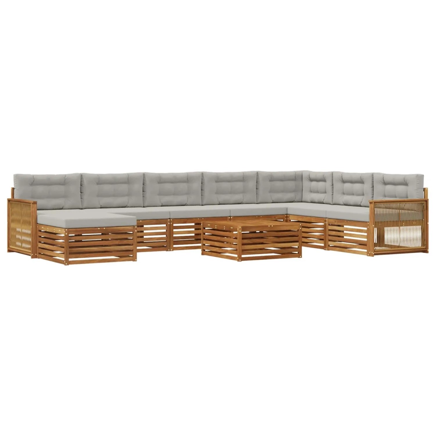 vidaXL Outdoor-Sofagarnitur mit Kissen 9 Stk Natur und Hellgrau 3383749