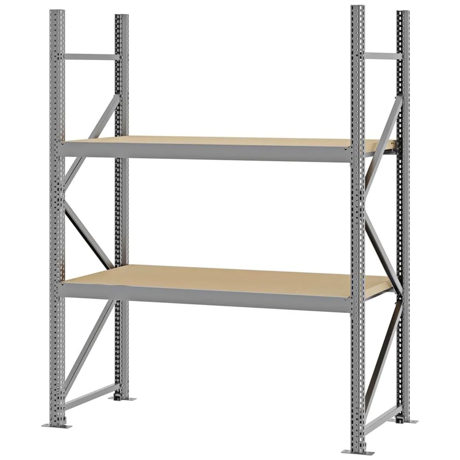 PROREGAL Weitspannregal Schraub-Stecksystem MAGNUS PRO Made In Germany Grundregal 200x150x60cm 2 Ebenen Spanplattenböden Fachlast 750kg Verzinkt