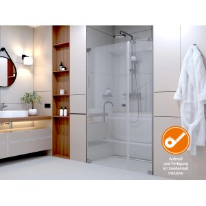 Brava Dusch-Nischentür mit Festteil, Chrom, Sondermaßanfertigung. Barrierefreie Dusche mit Glasabtrennung.