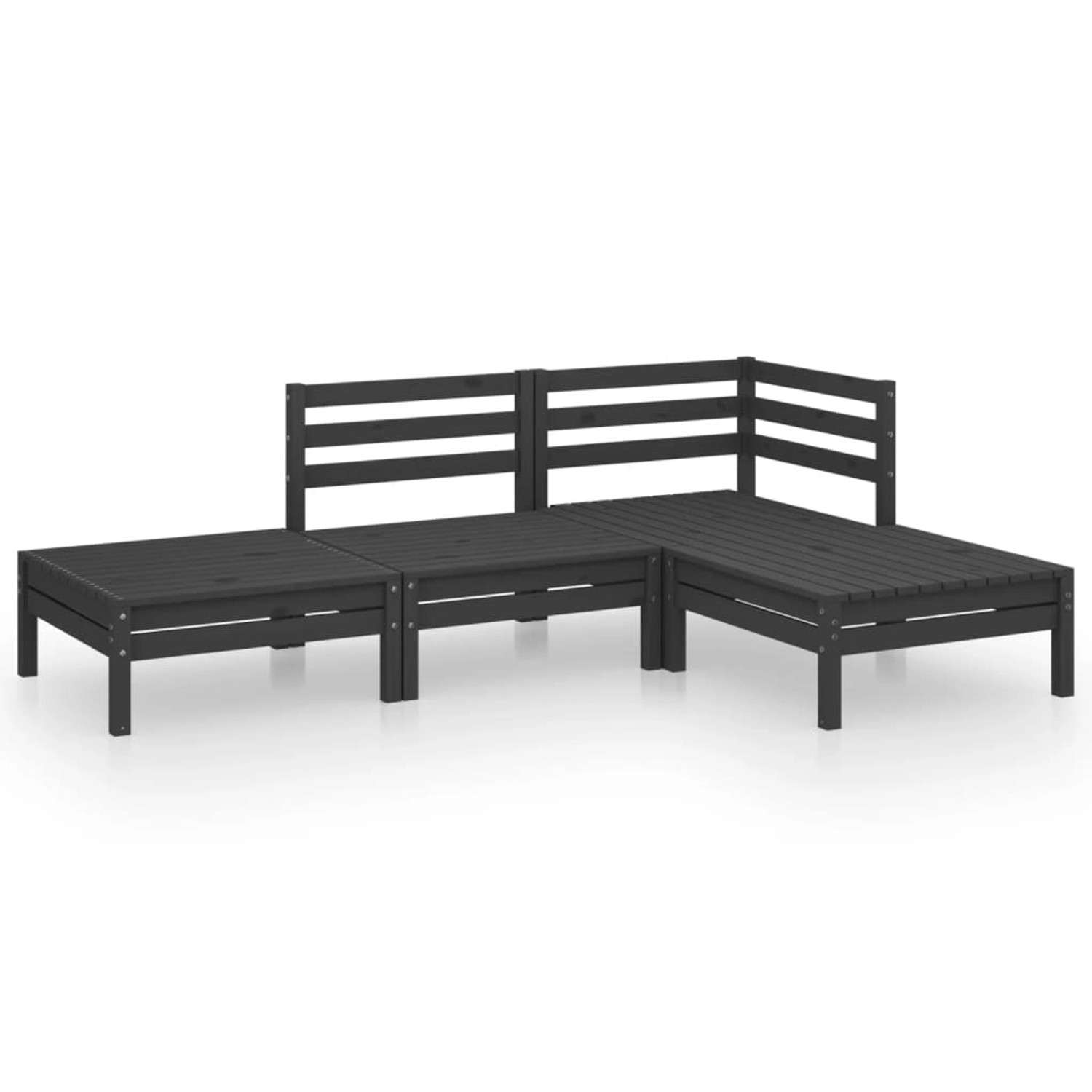 vidaXL 4-Tlg Garten-Lounge-Set Massivholz Kiefer Schwarz 3082621