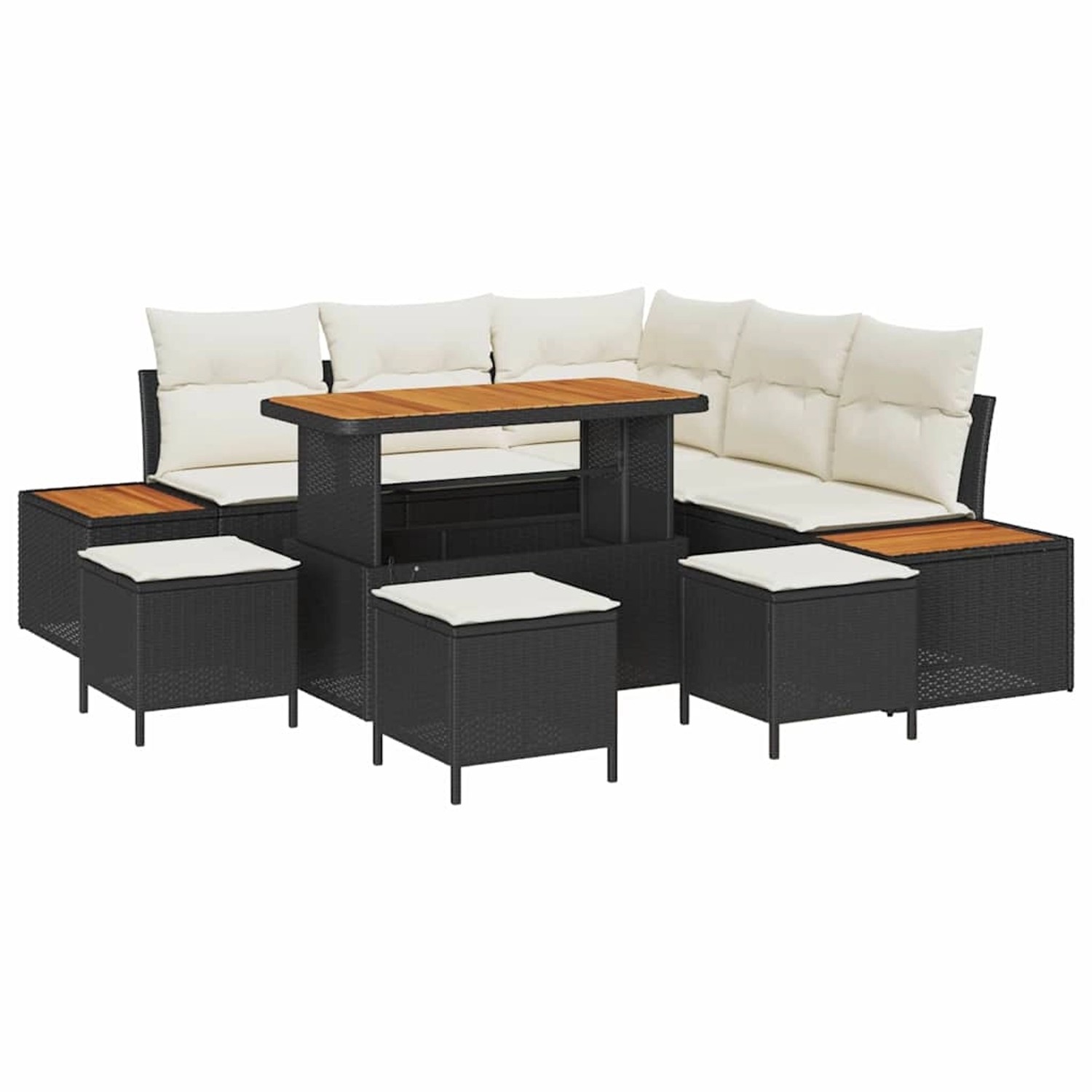 vidaXL Garten-Sofa-Set mit Kissen 9-Tlg Schwarz Poly Rattan 3362920 günstig online kaufen