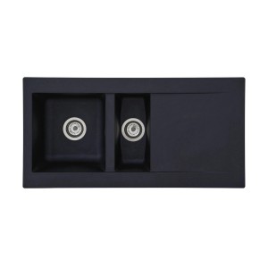 Schwarze Respekta Mineralite Einbauspüle Denver, 100x50 cm, mit zwei Becken und Abtropffläche.