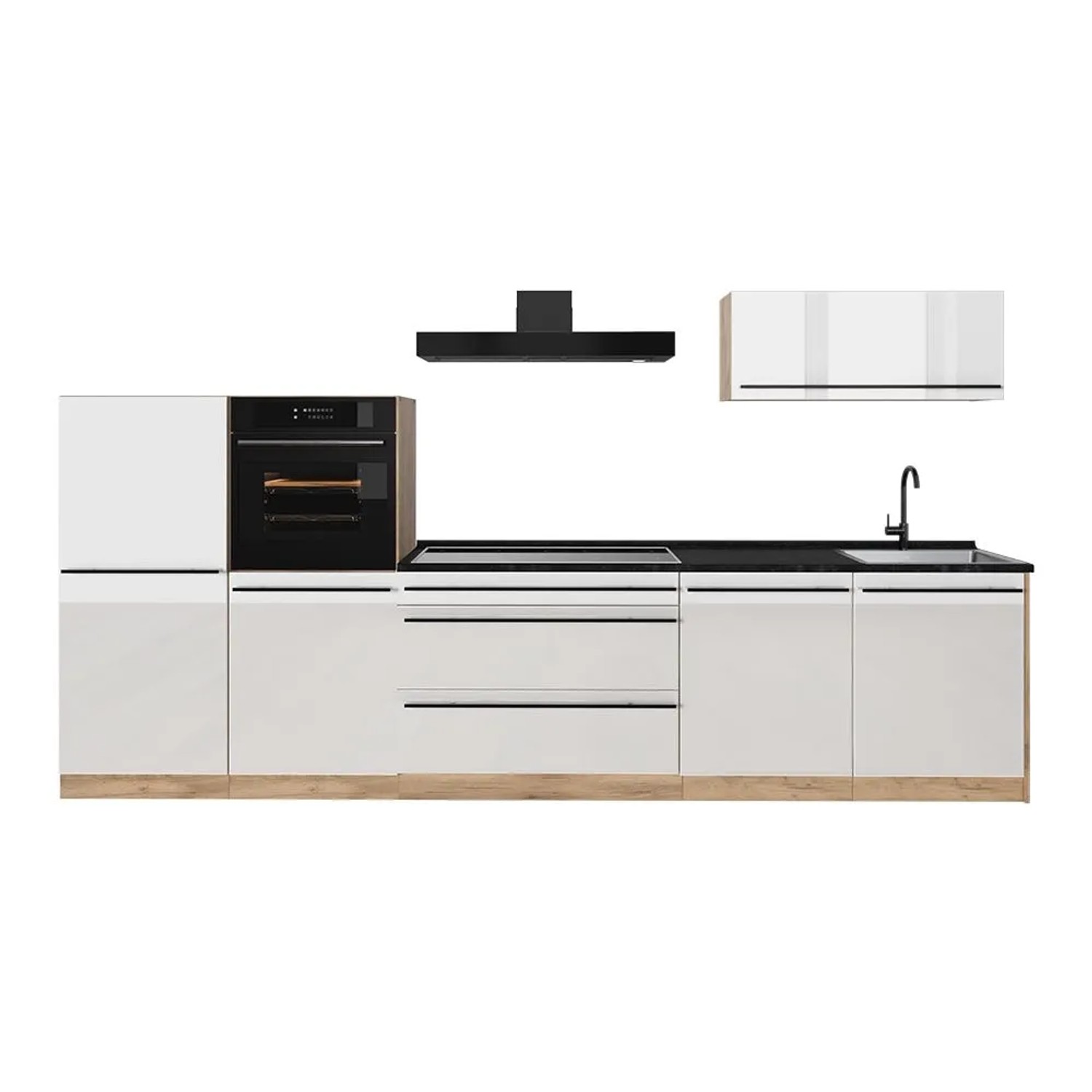 Vicco Küchenzeile R-Line Weiß Hochglanz/Goldkraft Eiche 340 x 143 Arbeitsplatte Anthrazit Art Nr 66537