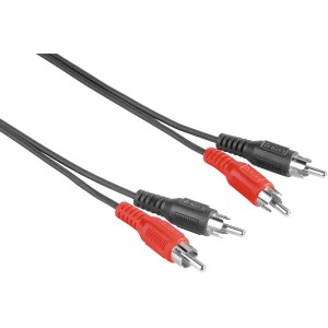 Schwarzes Hama Audio-Kabel mit roten und schwarzen Cinch-Steckern, 2,5 m lang.