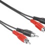 Schwarzes Hama Audio-Kabel mit roten und schwarzen Cinch-Steckern, 2,5 m lang.