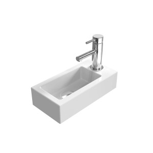 Weißes Emke Handwaschbecken Reckiger mit Hahnloch rechts, 36,5x9x18cm.