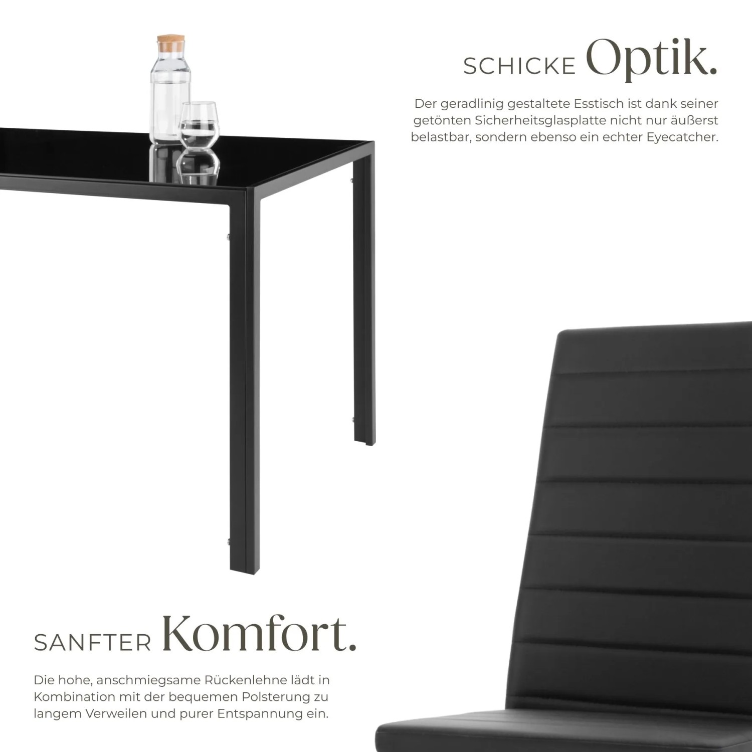 Tectake Esszimmergruppe Berlin 5 Teilig Esstisch Mit 4 Stühlen  120 x 70 x 75 cm Schwarz_3