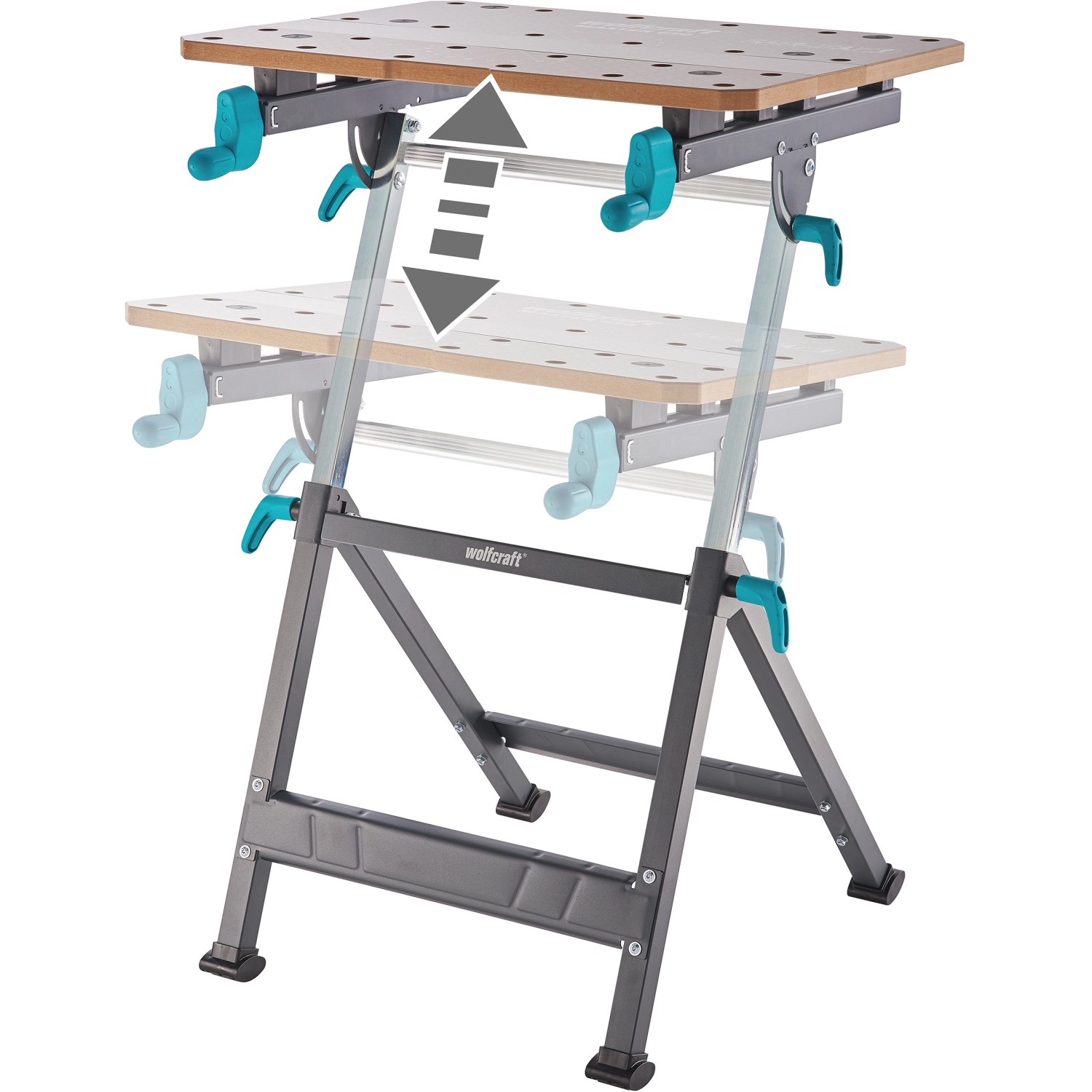 Wolfcraft Master 650 Ergo Werkbank: Höhenverstellbarer Spann- und Arbeitstisch mit Klappfunktion.