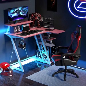 Costway Schreibtisch mit Steckdosen & USB-Anschlüssen Rosa