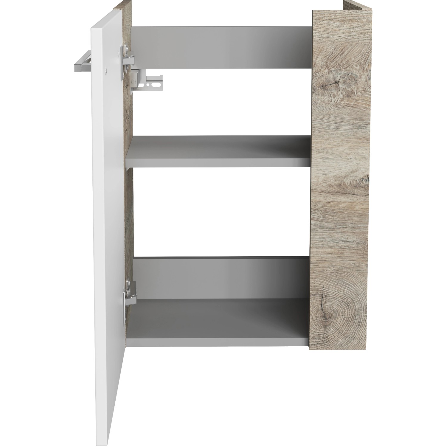 Offener Fackelmann Waschbeckenunterschrank SBC Eiche Natur, 44 cm breit, mit Einlegeböden.
