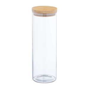 Relaxdays Vorratsgläser mit Deckel 4er Set Glas Bambus Transparent Natur Luftdicht 28 cm x 10 cm 1600 ml 1,96 kg