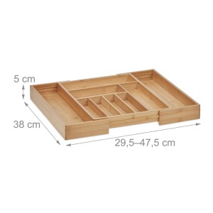 Relaxdays Besteckkasten Bambus Natur Ausziehbar Verstellbar 38 cm 7 bis 9 Fächer