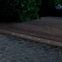 LED-Bodeneinbauleuchten Budoni RGB im 5er-Set auf einer Holzterrasse und Steinboden.
