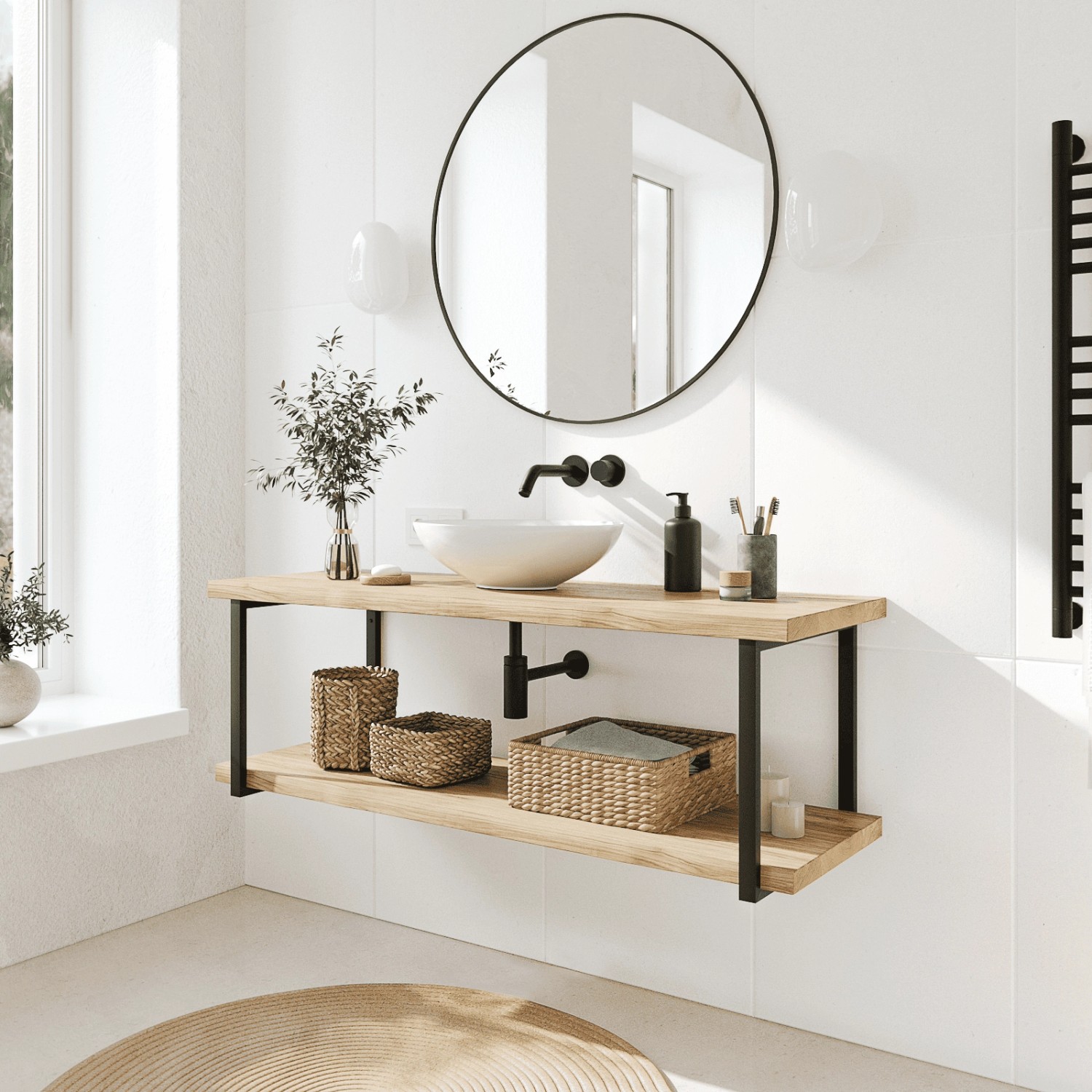 HEVVA Waschtischhalterung REUSS 40 cm Tief 1 Halter Schwarz_5