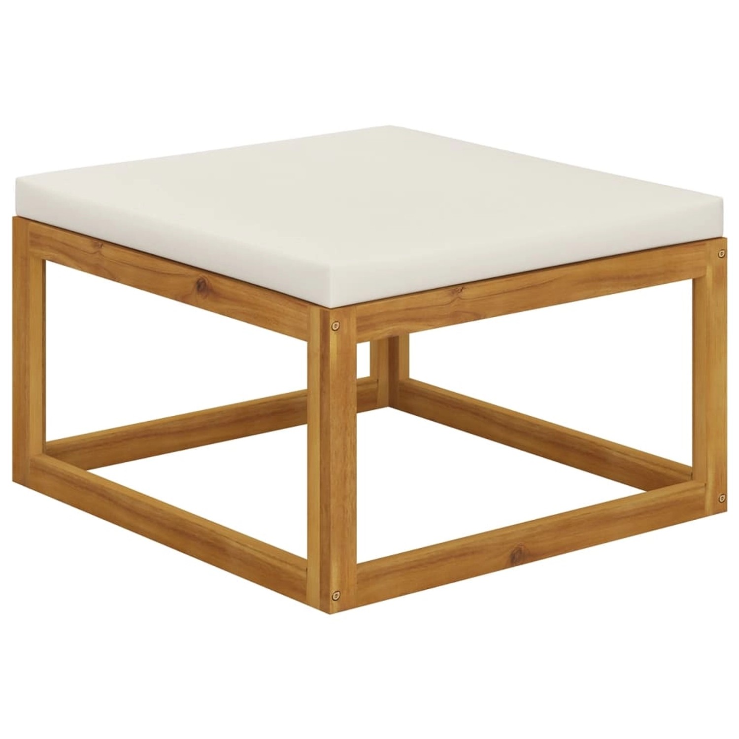 Fußhocker aus Akazienholz mit creme-weißem Kissen, Teil des vidaXL Garten-Lounge-Sets