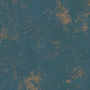 Vliestapete in Petrol-Blau mit goldfarbenen Metallic-Akzenten und Spachtel-Struktur.