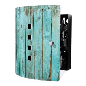 Banjado Schlüsselkasten aus Edelstahl mit blauem Holz Motiv für 10 Schlüssel.