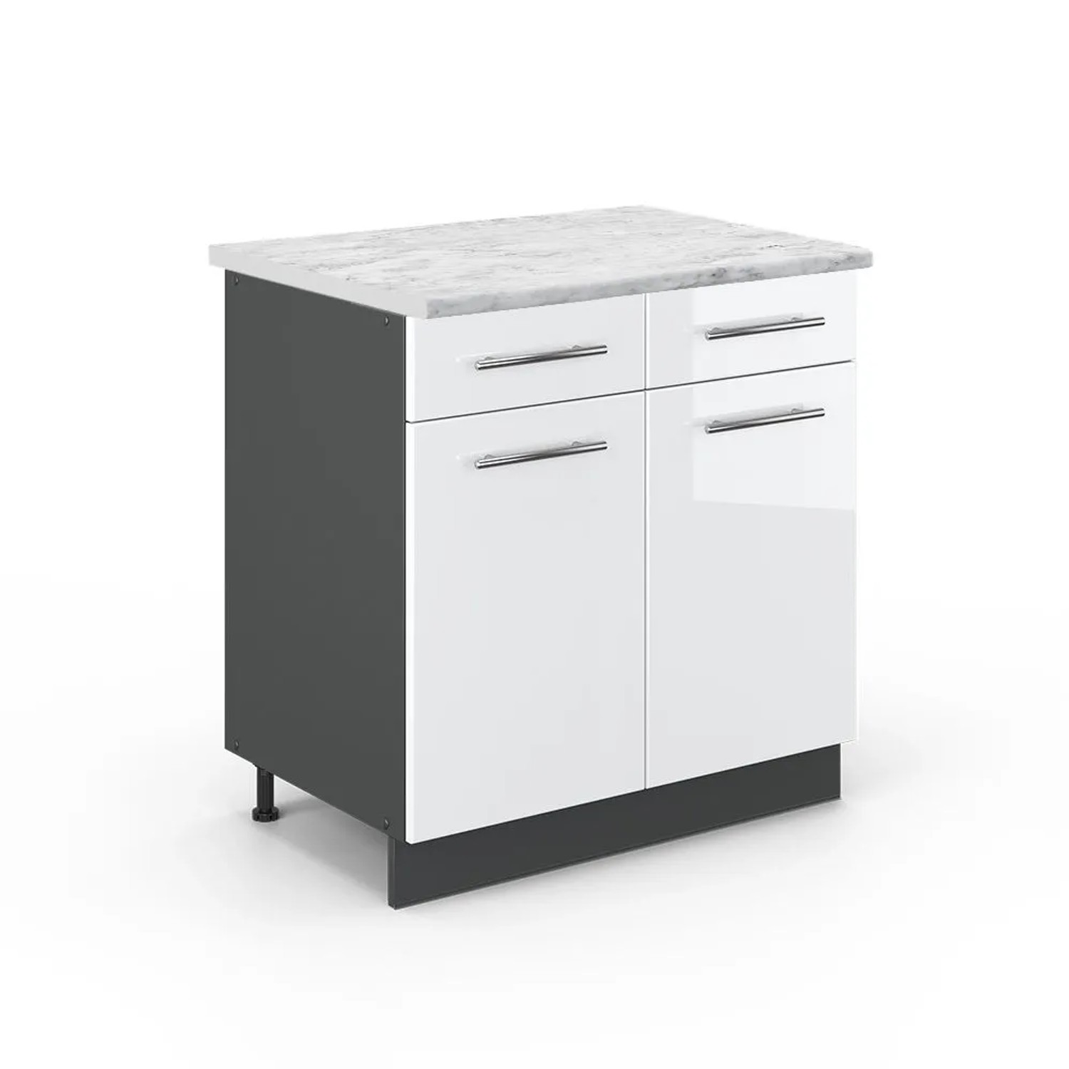 Vicco Küchenunterschrank Fame-Line Weiß Hochglanz Anthrazit 80 cm AP Marmor