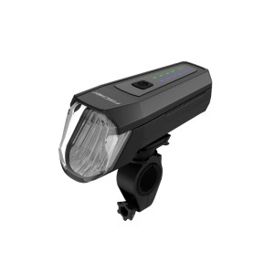 FISCHER Akku Frontlicht 110 Lux, Fahrradbeleuchtung mit Universalhalterung und Akkuanzeige.