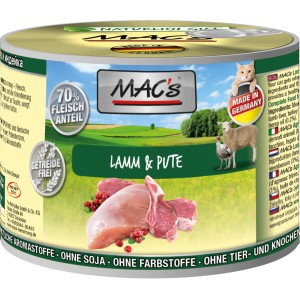 Mac's Katzen-Nassfutter Lamm & Pute, getreidefrei, 200g Dose.