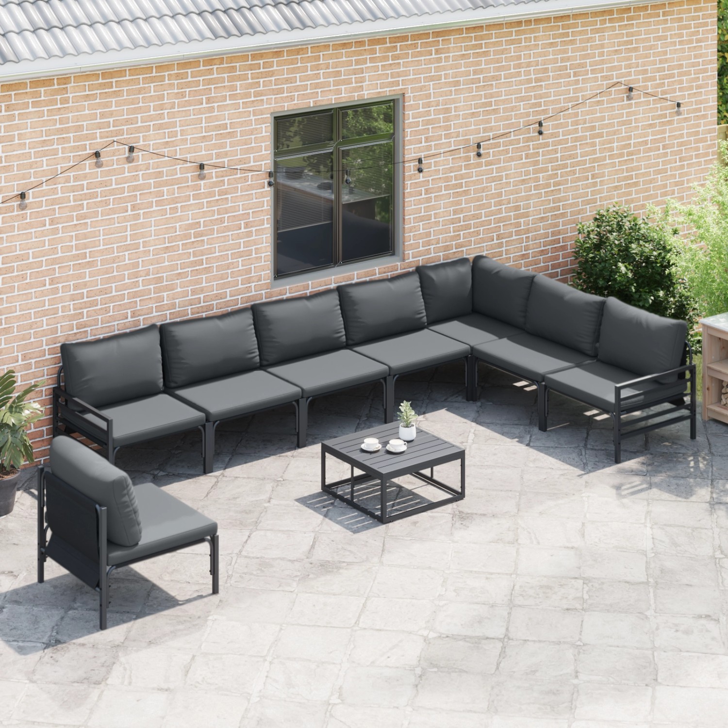 Anthrazitfarbenes 8-teiliges Garten-Sofa-Set von vidaXL aus Stahl. Gartenmöbel für Terrasse und Garten.
