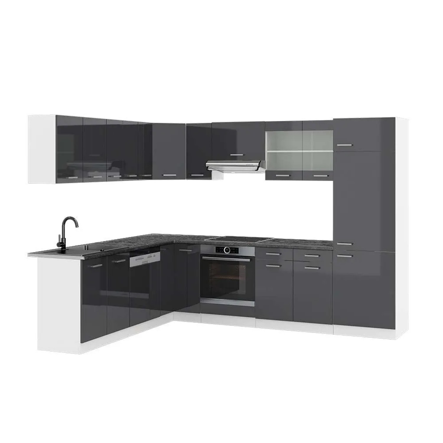 Vicco Eckküche R-Line Anthrazit Hochglanz/Weiß 287 x 82, AP Anthrazit