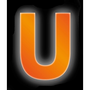 Reflektierender, orangefarbener Klebebuchstabe U, 8 cm, für Hausnummern und Beschriftungen.