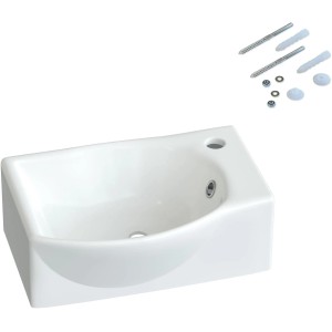 Weißes Aquabatos Handwaschbecken aus Keramik, Aufsatzwaschbecken mit Überlauf und Hahnloch rechts.