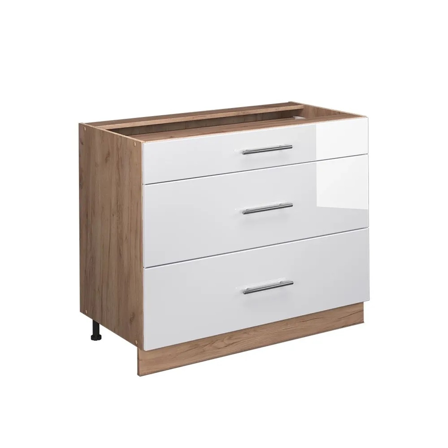 Vicco Küchenunterschrank Fame-Line Weiß Hochglanz/Goldkraft Eiche 100 x 82 ohne Arbeitsplatte Art Nr 61638