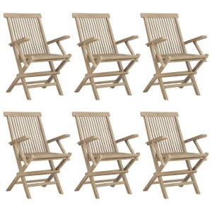 vidaXL Gartenstühle 6 Stk Klappbar Grau 56x61x89 cm Massivholz Teak 3155071